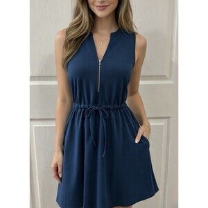 Maurice's Dress Blue Quarter Zip Drawstring Waist Size S Sleeveless Casual Knit